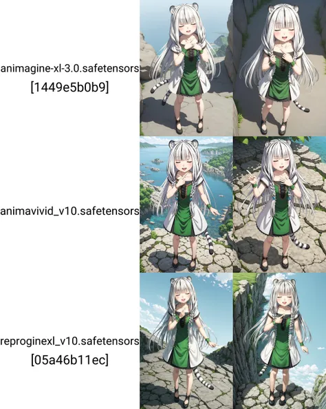 1girl, (yuzu modoki), standing, from above, smile, open mouth, hair ornament, full body, green dress, white dress, multicolored dress, black skirt, cross-laced, short sleeves, closed eyes, white hair, two-tone hair, long hair, twin braids, low twin braids, tiger ears, tiger tail emerging from under skirt, bracelet, black footwear, (index finger raised), arm up, hand on own chest, blue sky,  (masterpiece, best quality), detailed scenery, highly detailed, finely detailed, (3d render:0.4) <lora:atla_animaginexl_1-11:0.8>  <lora:flat1_xl:-1>