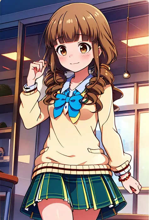 masterpiece, best quality, absurdres,
1girl, , sweating, blush, ,,uniform,cardigans,miniskirt,thighhighs,classroom,looking viewer,smile,spoken heart,12yo,(petite),small breasts,,(((gyaru)))