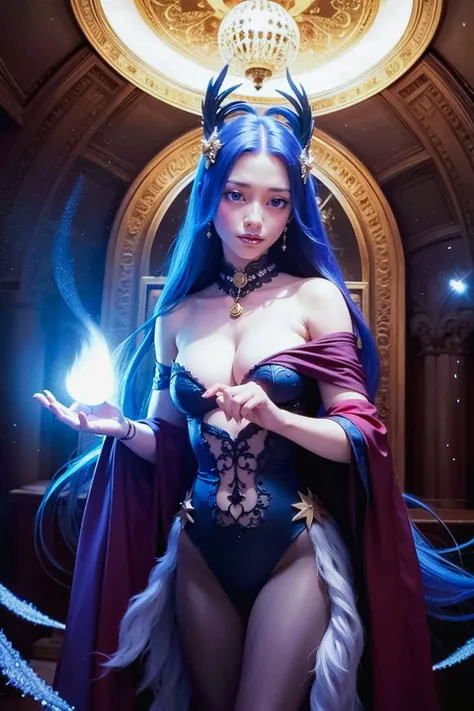 death,blood,night, dark,
(Fantasy),Infinite,deep blue sky,The abyss of knowledge,knowledge,((masterpiece)), (((best quality))),((beautiful detailed eyes)),(eyelash),Monster,(1 girl),blue hair,long hair,abyss eyes,Shiny skin,oil,small breast,(bird body,feather),Wearing Rags of cloth,
Tzeentch,elf,extremely detailed CG unity 8k wallpaper,masterpiece, ((ultra-detailed)), ((illustration)),colorful,wallpaper,energy,Unknown terror,arcane,Around the magic,magic surrounds,magic rod,book,pages flying all over the sky,Know it all,Predicting the Future,Know the past,Infinite wisdom,blue flame,Warlock,Magical Circle,Pentagram,incantation,mantra,Singing magic,, high-res,(masterpiece:1.2),(best quality:0.9),sharp focus, (cinematic lighting),soft lighting,cinimatic lighting, best quality, ultra high res, (photorealistic:1.3),finely detailed skin,dynamic angle,RAW photo,8k uhd, dslr, soft lighting, high quality, film grain, Fujifilm XT3,highest detail,