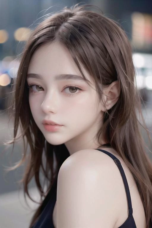 best quality, 8k,raw photo, ultra realistic, masterpiece:1.2,professional light, F1.8,(colorful),blue-orange hue,

1girl, red lips,
looking at viewer, highlight on face, upper body, close-up, mole on face,

city, night,tokyo street,

 <lora:no123Girl_no123:0.8>