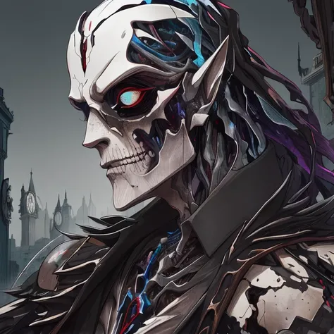 human undead wizard <lora:FragRealityTech-20:0.5> fragrealitytech, shattered warped reality, deep and dark colors, (midnight lighting:1.15), (blending:0.95), (highly detailed, high quality:1.3)