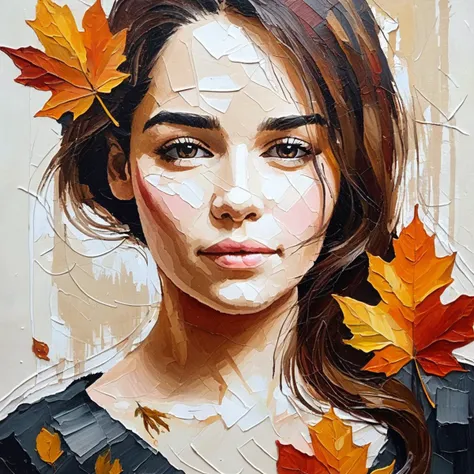 (Abstract) sketch of a woman in the fall season, oil on canvas, ,emxclrke,  <lora:emclarke_juggerX_xl_2_st_wocap-emxclrke-000025:1>