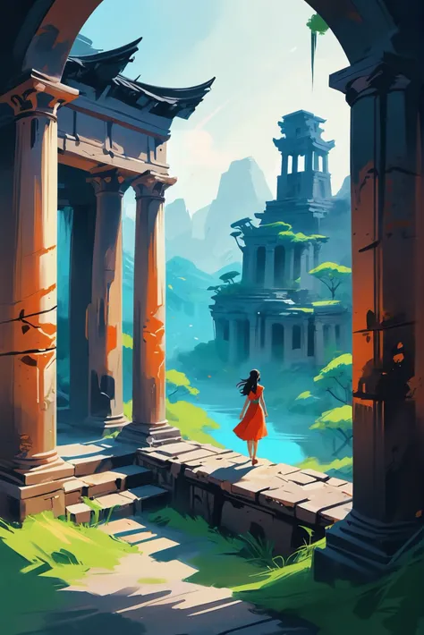 soft digital painting, smooth blending, anime style, Ancient Ruins<lora:EnvyStarlightJourneysEnd01:1>