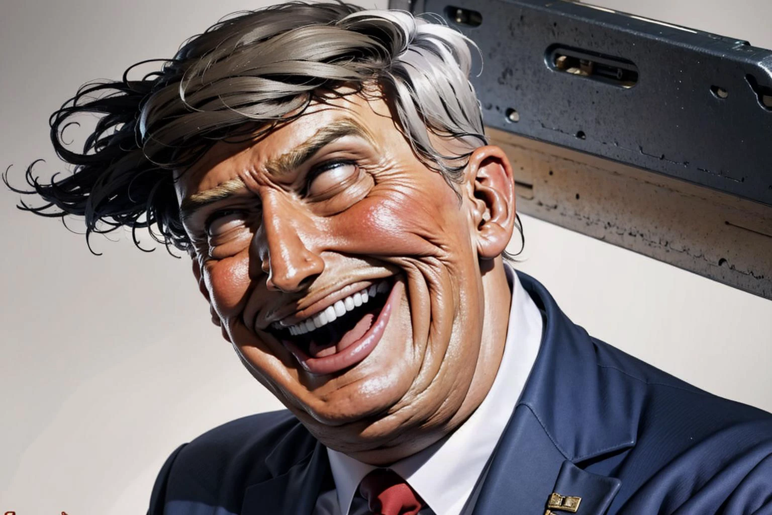 Highly detailed, High Quality, Masterpiece, beautiful, dynamic, (beautiful face of Trump), detailed facial features, smile, perfect teeth, TRUMP