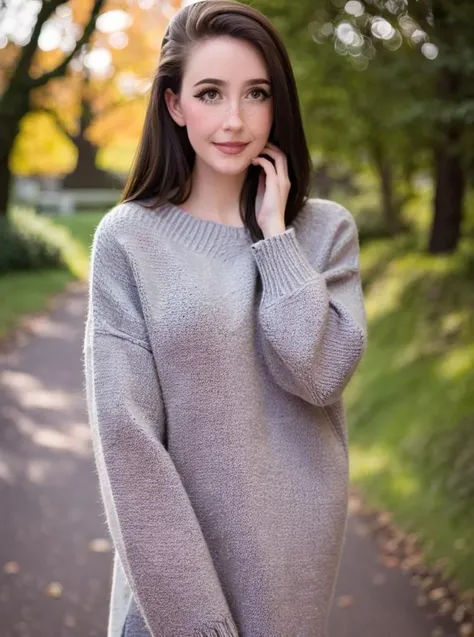 nananightray, (Beautiful), looking at viewer, modest sweater, nature background, portrait, looking forward, (depth of field, Bokeh),  <lora:nananightray:0.7>