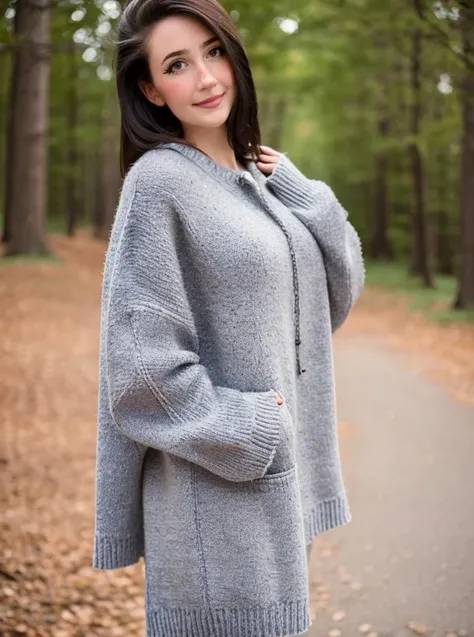 nananightray, (Beautiful), looking at viewer, modest sweater, nature background, portrait, full body(depth of field, Bokeh),  <lora:nananightray:0.7>