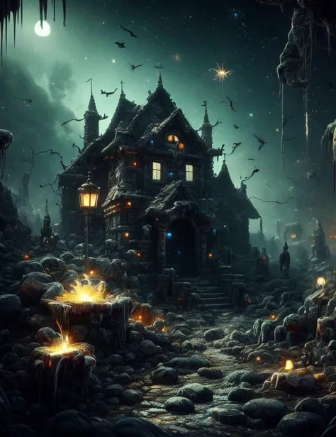((best quality)), ((masterpiece)), ((realistic,digital art)), (hyper detailed),Clinics, Soapstone stone, Starlight, Flame Lights, octane rendering, raytracing, volumetric lighting, Backlit,Rim Lighting, 8K, HDR, <lora:Creepy_Nightmare_SD1.5_version:0.8>