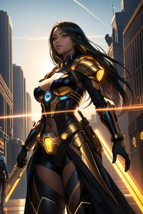 1girl, [ (fantasy art by Jeremy Dale:0.9) : (Martin Grelle:1.3) : (Larry Elmore:1.2) :13], comics art, studio Redshift render, award winning, medium shot of a ("The Metropolis of Bounty":1.3) , it is very Chic and Middle Aged, crowded vegetation and Planet Saturn in background, at Dawn, in focus, Sketch, Sci-Fi, Minecraftcore, Light caustics, 80mm, zebra print neon hue, gilded technique, electric yellow and Black fractal art, "In the depths of darkness, a flicker of hope emerges, a beacon guiding us through life's trials.", arthouse, Unsplash