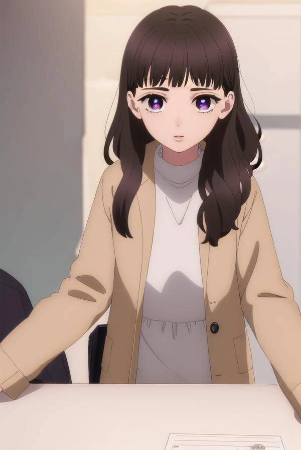 emmanakazono, <lora:emma nakazono-alpha-lora-nochekaiser:1>,
emma nakazono, long hair, bangs, brown hair, black hair, (purple eyes:1.1), blunt bangs, wavy hair,
BREAK jacket, sweater, lips, red shirt,
BREAK indoors,
BREAK looking at viewer, (cowboy shot:1.5),
BREAK <lyco:GoodHands-beta2:1>, (masterpiece:1.2), best quality, high resolution, unity 8k wallpaper, (illustration:0.8), (beautiful detailed eyes:1.6), extremely detailed face, perfect lighting, extremely detailed CG, (perfect hands, perfect anatomy),
