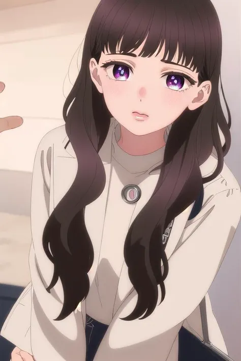 emmanakazono, <lora:emma nakazono-alpha-lora-nochekaiser:1>,
emma nakazono, long hair, bangs, brown hair, black hair, (purple eyes:1.1), blunt bangs, wavy hair,
BREAK jacket, sweater, lips, red shirt,
BREAK indoors,
BREAK looking at viewer, (cowboy shot:1.5),
BREAK <lyco:GoodHands-beta2:1>, (masterpiece:1.2), best quality, high resolution, unity 8k wallpaper, (illustration:0.8), (beautiful detailed eyes:1.6), extremely detailed face, perfect lighting, extremely detailed CG, (perfect hands, perfect anatomy),