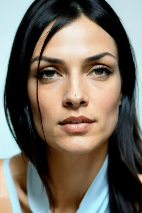 photoshoot of famkeJ2, (black hair), (long hair ) , detailed skin texture, (blush:0.2), (goosebumps:0.3), (light blue dress), subsurface scattering, Photorealistic, Hyperrealistic, Hyperdetailed, analog style, hip cocked, demure, detailed skin, matte skin, soft lighting, subsurface scattering, realistic, heavy shadow, masterpiece, best quality, ultra realistic, 8k, golden ratio, Intricate, High Detail, film photography, soft focus