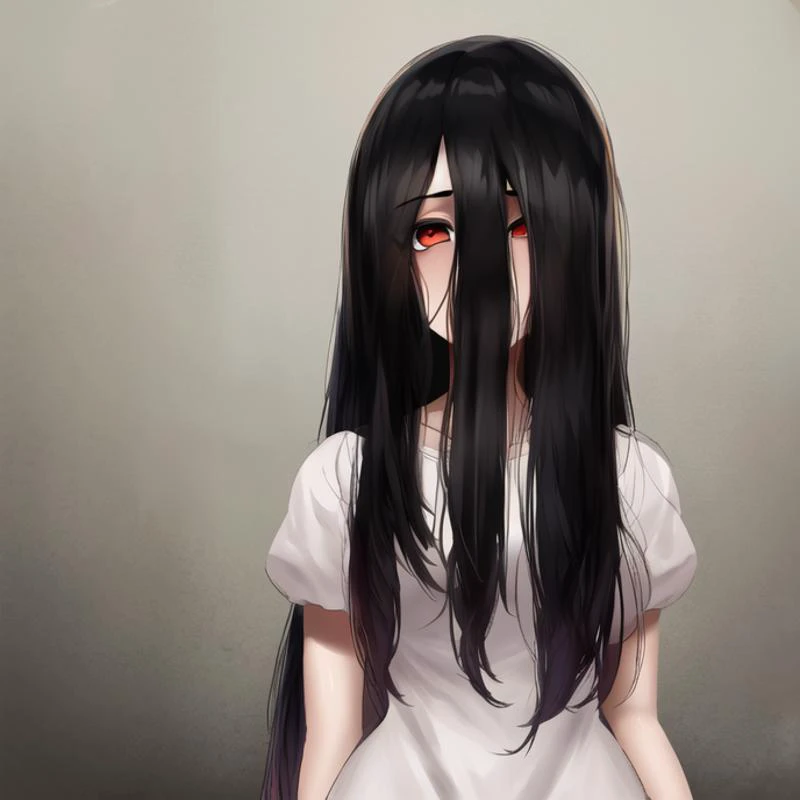 ((masterpiece)),(best quality), sadako_yamamura,red eyes, white dress,<lora:Sadakobest:0.9>, 1girl, solo,upperbody, gradient background,<lora:jlullabyStyleLora_jlullabyV1:1>,