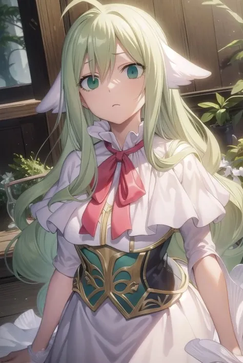 mavis, <lora:mavis-lora-nochekaiser:1>,
mavis, long hair, blonde hair, (green eyes:1.5), ahoge, wavy hair, animal ears,
BREAK dress, white dress, collar, ribbon, red ribbon, capelet, long sleeves,
BREAK looking at viewer,
BREAK indoors,
BREAK <lyco:GoodHands-beta2:1>, (masterpiece:1.2), best quality, high resolution, unity 8k wallpaper, (illustration:0.8), (beautiful detailed eyes:1.6), extremely detailed face, perfect lighting, extremely detailed CG, (perfect hands, perfect anatomy),
