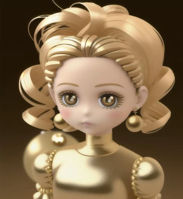 sticker doll 3d, hair gold, mini, ball, background