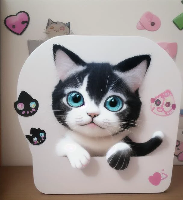 3D, cute, sticker cat, background