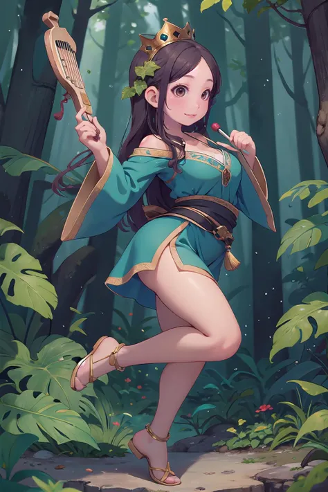 masterpiece, best quality,1girl,young girl,brown eyes,long hair,happy smile,shiny skin,(nice leg line:1.3),thin waist,huge breasts,
BREAK
Satyr musician, pan flute with a soothing melody, leafy crown with a nature pattern, enchanted lyre with a mesmerizing sound, ivy tunic with a leafy hem, forest glade with a hidden satyr gathering
BREAK
around crowd:1.1,depth of field,looking at viewer,from side,full body