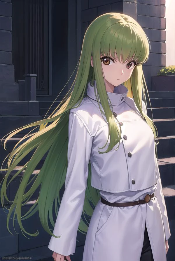 codegeasscc, <lora:codegeasscc-lora-nochekaiser:1>,
cc, (brown eyes:1.5), green hair, long hair, straight hair,
BREAK straitjacket, (white straitjacket:1.5), wide sleeves, belt, black belt,
BREAK outdoors, city,
BREAK looking at viewer, (cowboy shot:1.5),
BREAK <lyco:GoodHands-beta2:1>, (masterpiece:1.2), best quality, high resolution, unity 8k wallpaper, (illustration:0.8), (beautiful detailed eyes:1.6), extremely detailed face, perfect lighting, extremely detailed CG, (perfect hands, perfect anatomy),