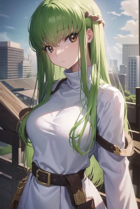 codegeasscc, <lora:codegeasscc-lora-nochekaiser:1>, 
cc, (brown eyes:1.5), green hair, long hair, straight hair,
BREAK straitjacket, (white straitjacket:1.5), wide sleeves, belt, black belt,
BREAK outdoors, city,
BREAK looking at viewer, (cowboy shot:1.5),
BREAK <lyco:GoodHands-beta2:1>, (masterpiece:1.2), best quality, high resolution, unity 8k wallpaper, (illustration:0.8), (beautiful detailed eyes:1.6), extremely detailed face, perfect lighting, extremely detailed CG, (perfect hands, perfect anatomy),