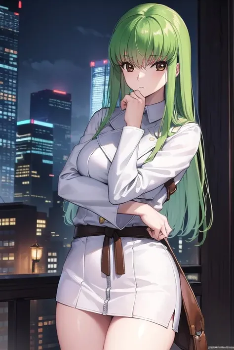 codegeasscc, <lora:codegeasscc-lora-nochekaiser:1>,
cc, (brown eyes:1.5), green hair, long hair, straight hair,
BREAK straitjacket, (white straitjacket:1.5), wide sleeves, belt, black belt,
BREAK outdoors, city,
BREAK looking at viewer, (cowboy shot:1.5),
BREAK <lyco:GoodHands-beta2:1>, (masterpiece:1.2), best quality, high resolution, unity 8k wallpaper, (illustration:0.8), (beautiful detailed eyes:1.6), extremely detailed face, perfect lighting, extremely detailed CG, (perfect hands, perfect anatomy),