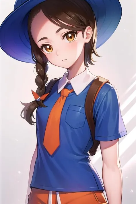 pokemonjuliana, <lyco:pokemonjuliana-lyco-nochekaiser:1>,
pokemonjuliana, braid, (brown eyes:1.5), brown hair, hair ornament, hairclip, side braid, single braid, swept bangs,
BREAK backpack, bag, black footwear, blue headwear, blue shirt, breast pocket, collared shirt, hat, kneehighs, naranja academy school uniform, necktie, orange necktie, orange shorts, pocket, school uniform, shirt, shoes, short sleeves, shorts, socks, striped, striped shorts, sun hat, white socks
BREAK looking at viewer, full body, (cowboy shot:1.5),
BREAK outdoors,,
BREAK <lyco:GoodHands-beta2:1>, (masterpiece:1.2), best quality, high resolution, unity 8k wallpaper, (illustration:0.8), (beautiful detailed eyes:1.6), extremely detailed face, perfect lighting, extremely detailed CG, (perfect hands, perfect anatomy),