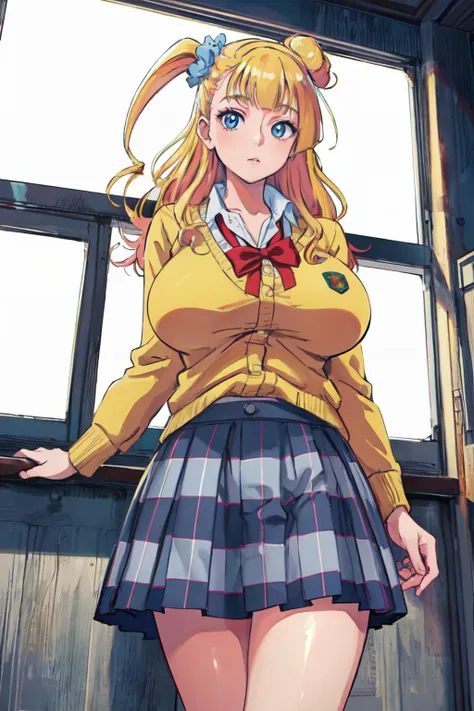 (best quality, masterpiece, RAW photo,ultra-detailed:1.2), <lyco:GoodHands-beta2:1.0> 1girl ,looking at viewer
 huge breasts, <lyco:galko:0.8>galko,galkoschool, plaid skirt