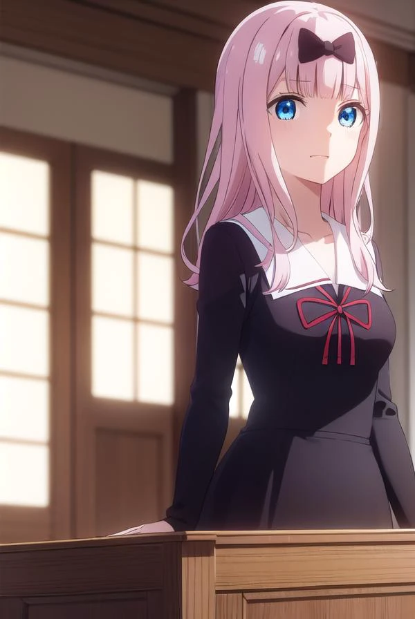 chikafujiwara, <lora:chika fujiwara s3-lora-nochekaiser:1>,
chika fujiwara, long hair, bangs, blue eyes, bow, pink hair, (hair bow:1.2), blunt bangs, black bow, smile, open mouth,
BREAK long sleeves, dress, ribbon, school uniform, collarbone, (black dress:1.2), sailor collar, white sailor collar, red ribbon, neck ribbon, shuuchiin academy school uniform,
BREAK indoors, classroom,
BREAK looking at viewer, (cowboy shot:1.5),
BREAK <lyco:GoodHands-beta2:1>, (masterpiece:1.2), best quality, high resolution, unity 8k wallpaper, (illustration:0.8), (beautiful detailed eyes:1.6), extremely detailed face, perfect lighting, extremely detailed CG, (perfect hands, perfect anatomy),