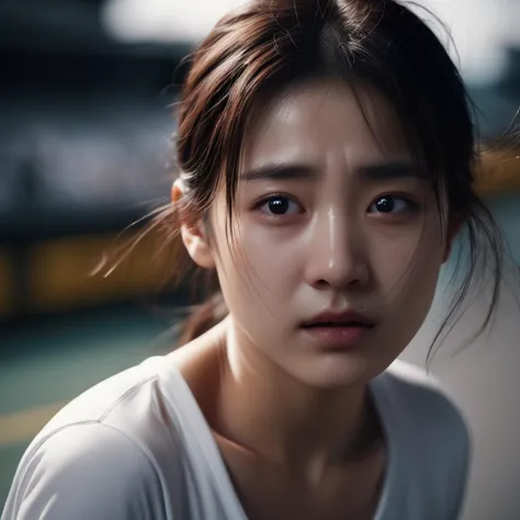 cinematic photo crying,running under one's eyes,
Pain, sadness, anger, resentment,
appa girl,
looking at viewer,
(highly detailed white color skin and skin texture:1.0),(highly detailed eyes:1),
<lora:appa girl 130:1>. 35mm photograph, film, bokeh, professional, 4k, highly detailed