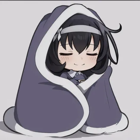 masterpiece, best quality, 1girl, solo, chibi, <lora:cozyblanket-nvwls-v1:1> cozyblanket, <lora:mary-nikke-richy-v1:1> mary, sleepy, closed eyes, smile