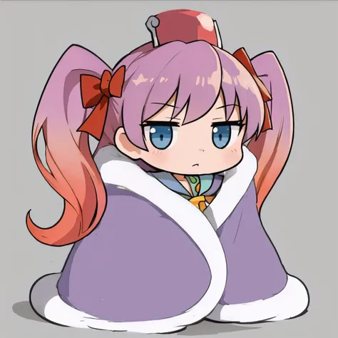 masterpiece, best quality, 1girl, solo, chibi, <lora:cozyblanket-nvwls-v1:1> cozyblanket, <lora:reco-mushihimesama-richy-v1:1> reco, blue sailor collar, yellow bow, brooch, mutlicolored hair, gradient hair