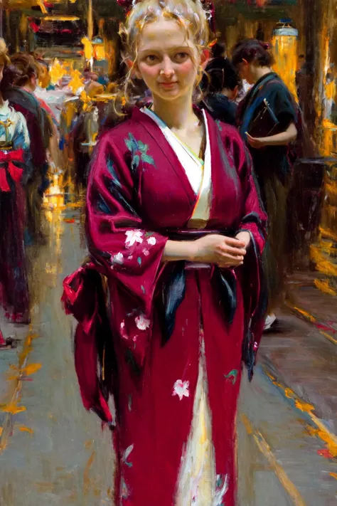 masterpiece, best quality, highres, 1girl kimono <lora:classic_oil_painting:1.2>