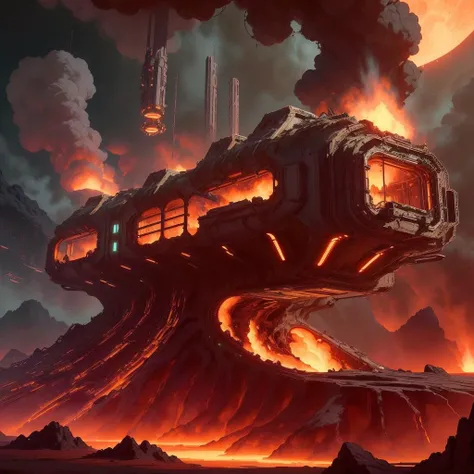 <lora:ExoMagmaTech-20:0.8>, exomagmatech , scifi,  lava , translucent  , 
house on a hill,