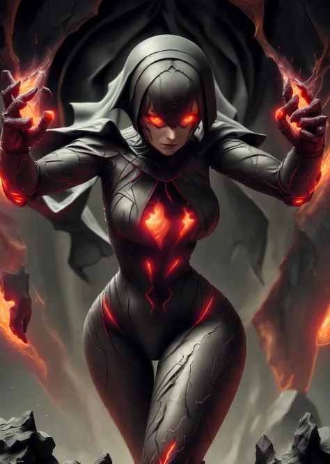 a magmatech nun in a superhero pose, intricate, highly detailed, realistic