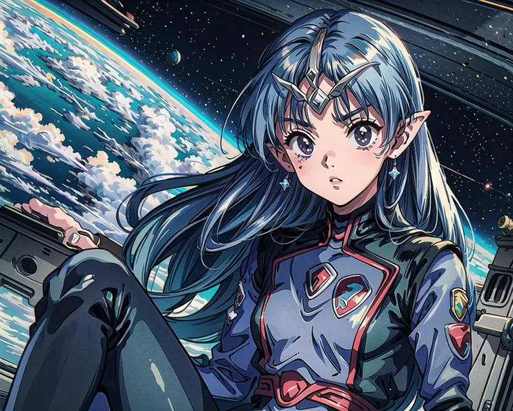 masterpiece, best quality, lafiel, purple bodysuit, circlet, fingerless gloves, close up, futuristic building, circuitry <lora:lafiel-nvwls-v2:1> sitting in a cockpit, outerspace in the background, <lora:add_detail:1>, <lora:retroAnime_v10:1>