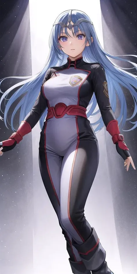 <lora:lafiel-nvwls-v2:0.8>, lafiel, circlet, purple bodysuit, fingerless gloves, boots, large_breasts, standing, solo, masterpiece, best quality, detailed face, detailed eyes, highres,