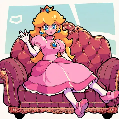 highres, masterpiece, perfect luminosity, flower, cinematic lighting, bedroom, lying, adult, perfect skin, female, ((cowboy shot)), sitting facing with spread legs, smile, ((micro string bikini, pink animal print)), narrow waist, thin, (Princess Peach), (background: Throne room), detailed eyes, blue eyes, choker, sexy pink lips, ((shiny lips)), pumps, glowing skin, beautiful light, (day: 1.3), shiny, hot, sexy, nsfw, medium breasts, flat color