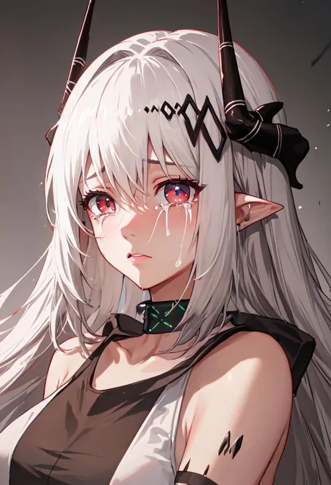 best quality, masterpiece, highres, solo, (mudrock_arknights:1.10), crying, sobbing, tears, portrait, looking at viewer, 36 <lora:mudrock_arknights:0.80>