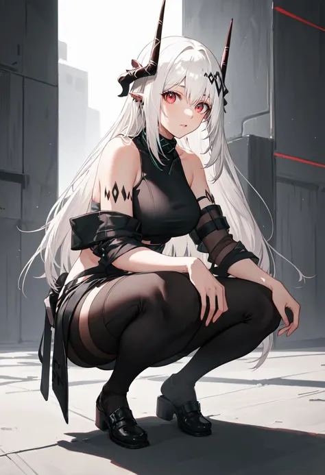 (safe:1.10), best quality, masterpiece, highres, solo, (mudrock_arknights:1.10), squatting, cowboy shot, looking at viewer, 30 <lora:mudrock_arknights:0.80>
