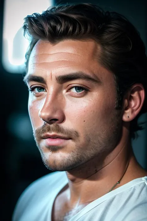 head shot RAW profile photo BobbyCipher (male) (studio quality) (side lighting) (dark shadows) (intricate skin:1.2) (8k) (hdr) (dslr) Fujifilm XT3 30mm (sharp) (dof) (film grain)