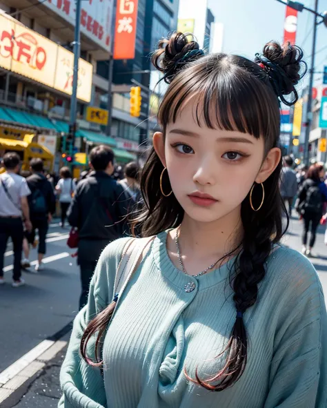 <lora:AI_Utaha-05:1> , portrait, bokeh , Utaha, braids, colorfull hair, Tokyo,
a woman posing on the street corner, best quality, high res, 8k, 1girl, day, bright, outdoor, (street:0.8), (people, crowds:1),gorgeous, beautiful detailed sky, (dynamic pose:0.8), (upper body:1.2), soft lighting, wind, shiny skin, looking at viewer,
official art, masterpiece, best quality, unity 8k wallpaper, ultra detailed, extremely detailed, elegant, beautiful, aesthetic, romanticism, 1girl, beauty
