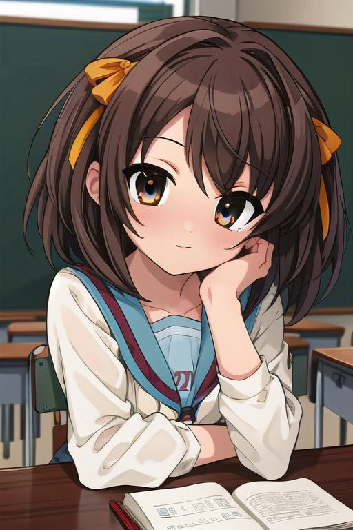 masterpiece,ultra detail,best quality,1girl, POVadoring <lora:POVadoring:0.6> ,shiny eyes,classroom,desk <lora:Haruhi Suzumiya - [The Melancholy of Haruhi Suzumiya] - Version 1:0.7>Haruhi Suzumiya