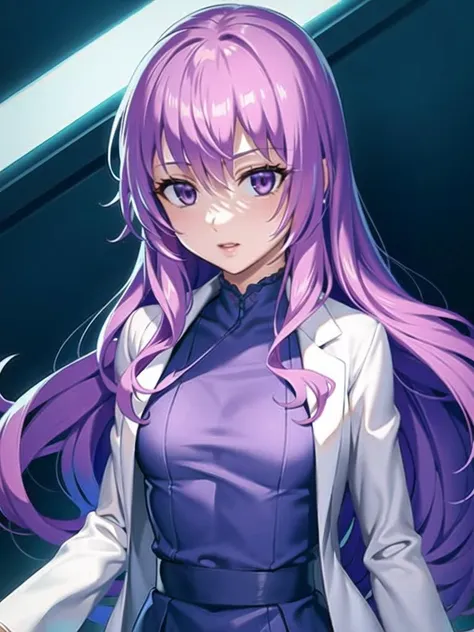 1girl, solo,(best quality),(masterpiece:1.1), upper body, looking_at_viewer, dynamic angle, labcoat, cute, clear facial skin,