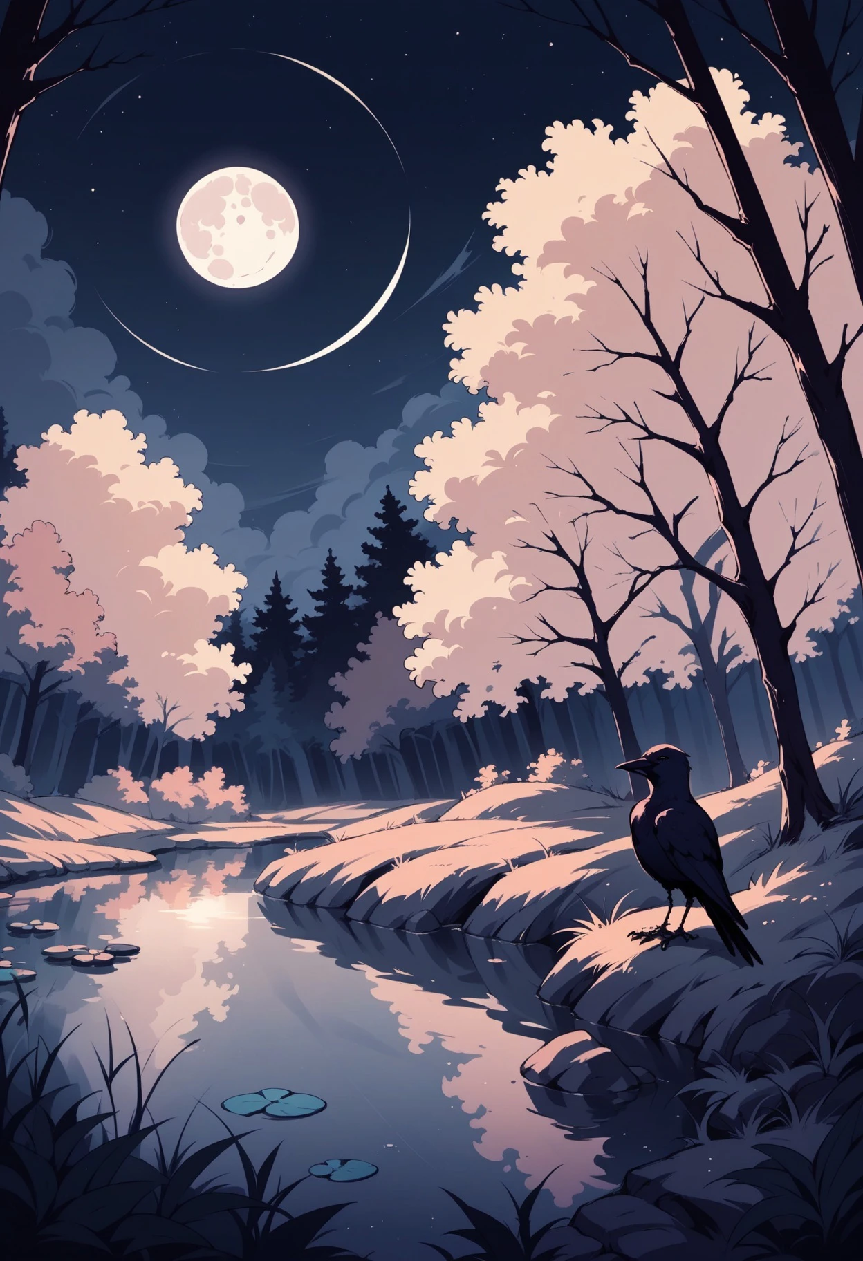 score_9, score_8_up,score_7_up, source_anime,lineart, sketch, night, dark, moonlight,
BREAK
forest, pond,
BREAK
crow, tree,
BREAK
moon,
<lora:Potat-lineart_sketch_v1-USENEG:-0.85>
