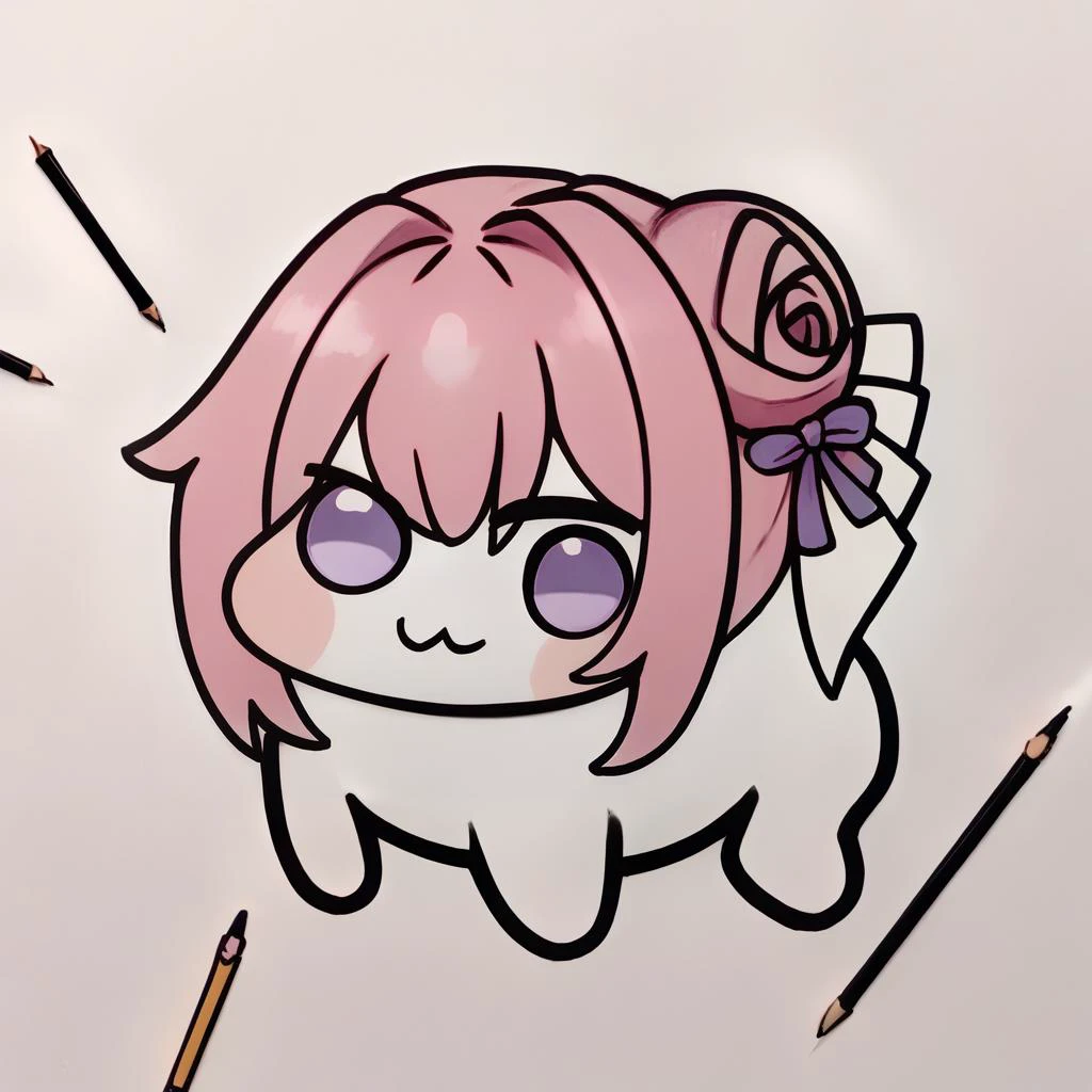 score_9, score_8_up, <lora:Potat-pencil_drawing_sketch_v1-USENEG:-1> pencil drawing, sketch, <lora:Doro_X_PDXL_V1:1> doro, creature, :3, chibi, pink hair, purple eyes, hair bun, hair bow, no humans, white skin, four legs, solid circle eyes, no pupils