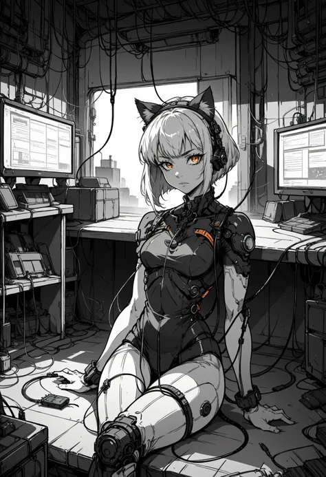 score_9, score_8_up,score_7_up, source_ anime, xenotr1p, monochrome, lineart, sketch,
BREAK
indoors,science fiction, chair, wire, cable, electricity,
BREAK
1girl, white hair, orange eyes, cat ears, head tilt, colored shadow, soft lighting, sitting, night,dark, looking at viewer, leaning back, indoors, smoke, science fiction, wire, cable,
<lora:Potat-lineart_sketch_v1-USENEG:-0.65>
<lora:Xenotrip:0.8>