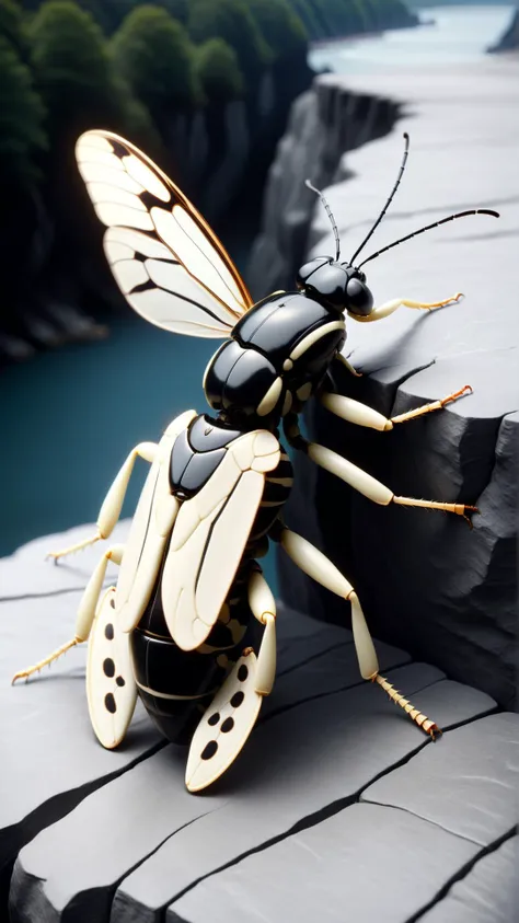 <lora:P14n03l3g4nt3b0n3XL:1>P14n03l3g4nt3b0n3 cliffs, diversity of insect, black, white, ebony, ivory, luxury, 24mm, (analog, cinematic, film grain:1.3), Bokeh DOF, (Masterpiece:1.3) (best quality:1.2) (high quality:1.1)