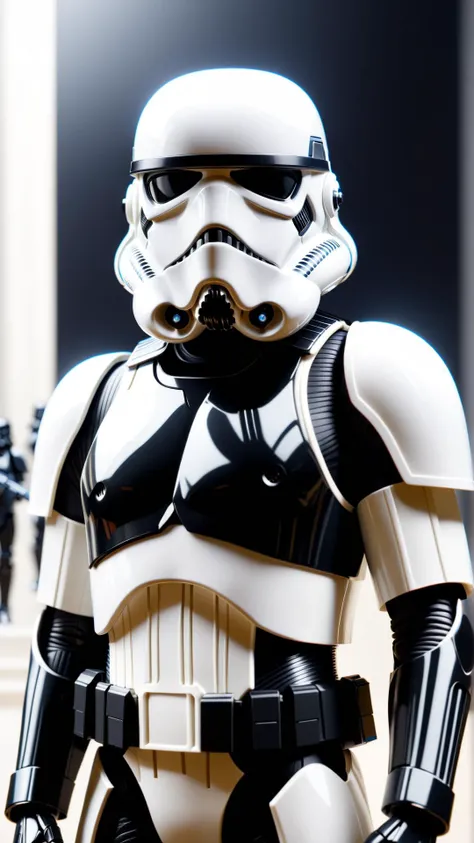 <lora:P14n03l3g4nt3b0n3XL:1>P14n03l3g4nt3b0n3 stormtrooper, black, white, ebony, ivory, luxury, 24mm, (analog, cinematic, film grain:1.3), Bokeh DOF, (Masterpiece:1.3) (best quality:1.2) (high quality:1.1)