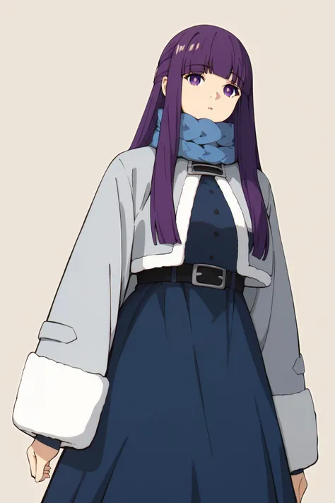 FernWinter, blue scarf, grey coat, blue dress, black belt<lora:SousouNoFrieren_FernXL:0.8>FernSSnF,purple hair, long hair, purple eyes, bright pupils, blunt bangs,large breasts, Score_9, Score_8_up, Score_7_up, Score_6_up, Score_5_up, Score_4_up, BREAK,1girl in full growth, best quality, masterpiece, ultra-detailed, high quality,good quality,1 girl,(master piece,high resolution, ultra detailed,8K,16K),look at viewer