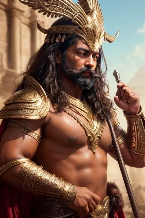 a profestional picutre of Spartan with red eyes and ash brown mid fade and Fu Manchu mustache , as warrior with armor and weapon, full armor, helmet, weapon, holding weapon, <lora:MahabharataPunkAI:0.7> mahabharatapunkai , Knight's Vow: Behavior: The character kneels before a respected figure, one hand placed over their heart, the other extended in a pledge. Their words are solemn and unwavering, echoing their dedication to honor, loyalty, and duty. , , camera angle from side and portrait, photorealism,unreal 5 daz,perfectly drawed hands,perfectly drawed face,perfect body,extremely detailed artgerm greg rutkowski greg,((ultrasharp)),((masterpiece)),((best quality)),((ultradetailed)),((intricated details)),ultradetailed character,detailed face,intricated face details,<lyco:GoodHands-beta2:1>,extremaly detailed background,perfectly detailed face,character focus,intricated details of face,fFaceDetail <lora:add_detail:0.7> ultra realistic,32k,RAW photo,(high detailed skin:1.2),8k uhd,dslr,soft lighting,high quality,film grain, beautiful and aesthetic,extremely detailed <lora:royta v1.1:0.7>