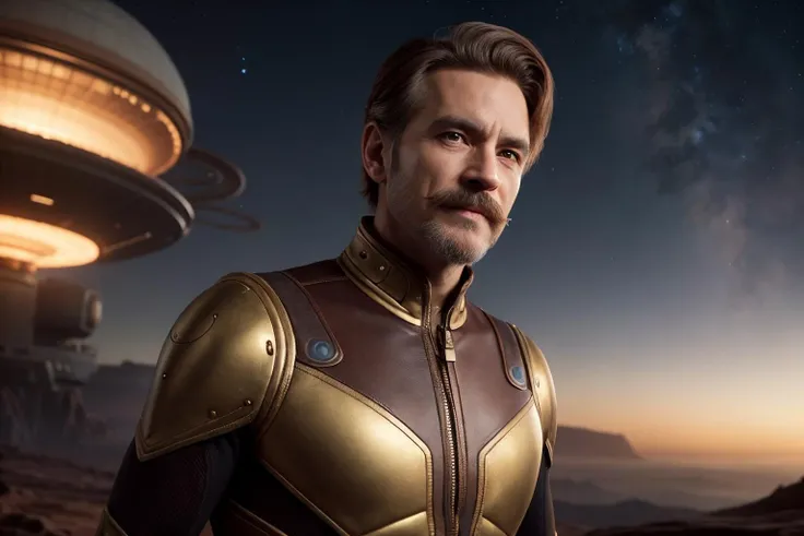 an awarded profesional photography of (1man:1.3) Australian  with Chestnut eyes with  male temp fade hairstyle and Chevron mustache in Cashew Brown color, dressed as Sorcerer   evil grin, tail hug   in visionary, Underwater research base, Space colony habitat, A gas giant with swirling, multicolored clouds, dotted with floating sky cities built by an advanced civilization., Barren desert planet ,(epic scene:1.3),ultradetialed character with perfect face,detailed skin,(ultrasharp:1.3),(masterpiece:1.1),best quality,(photorealistic:1.2),ultrarealistic,realistic ultradetailed character,4k perfect quality, <lyco:GoodHands-beta2:1> by Wim Wenders  Three-Point Lighting camera angle from behind and focus on full body Magnificent,Imperceptible detail,Intricately designed,  (perfect quality face:1.5)  hyper-detailed complex,  insanely detailed, detailed clothes, detailed skin, detailed body, , 1man, realistic lights, realistic shadows, profesional photo,