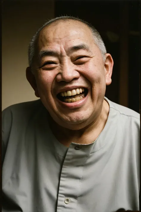 chinese old_man, fat, ugly, open mouth, (laughing:1.2), bad teeth, yellowed teeth,,
RAW photo, film grain,